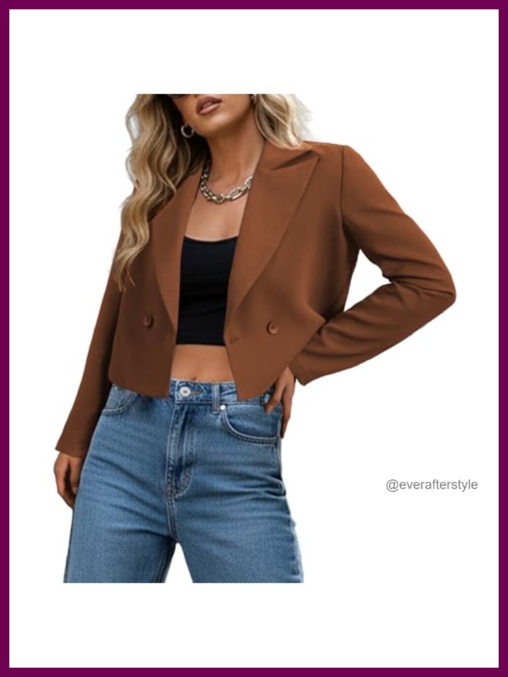 Women's Double-Breasted Crop Blazer Casual Office Jacket Lapel Long Sleeve
